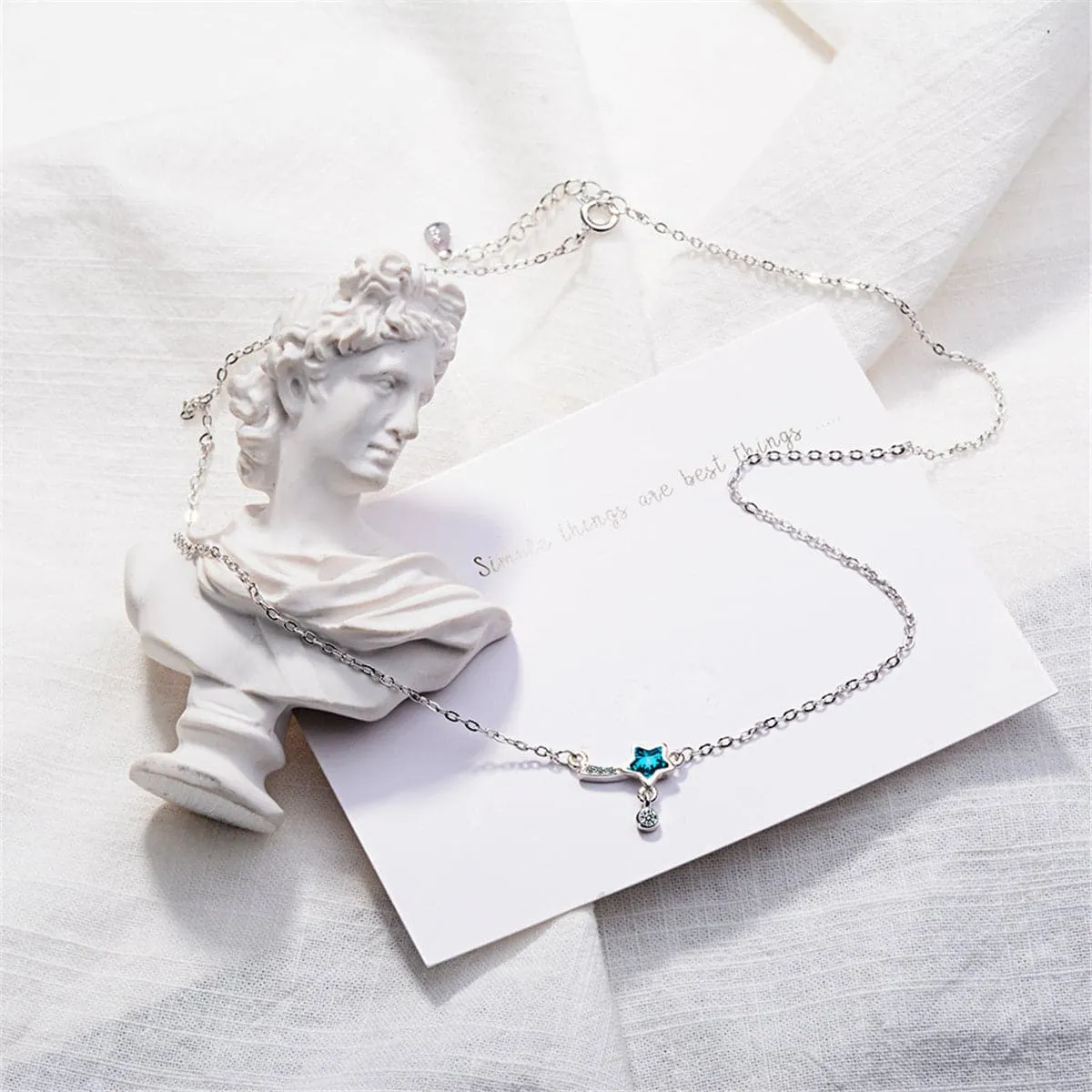 Blue Crystal & Cubic Zirconia Star Pendant Necklace