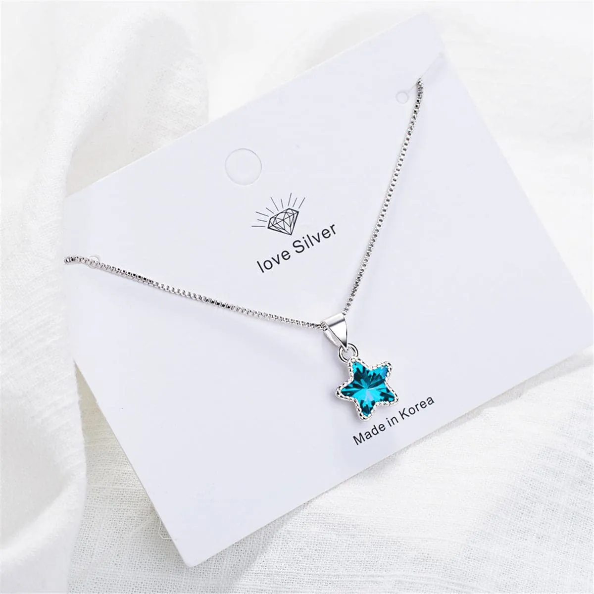 Blue Crystal & Silver-Plated Star Pendant Necklace
