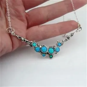 Blue Opal Pendant Necklace Gift Handmade 925 Sterling Silver Hadar Designers  (H