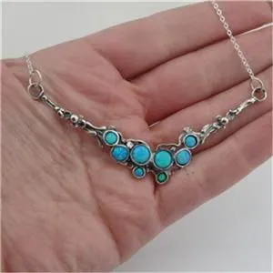 Blue Opal Pendant Necklace Gift Handmade 925 Sterling Silver Hadar Designers  (H