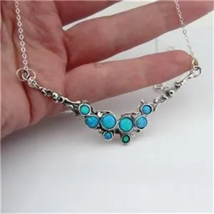 Blue Opal Pendant Necklace Gift Handmade 925 Sterling Silver Hadar Designers  (H