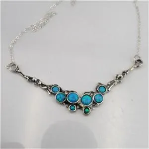 Blue Opal Pendant Necklace Gift Handmade 925 Sterling Silver Hadar Designers  (H