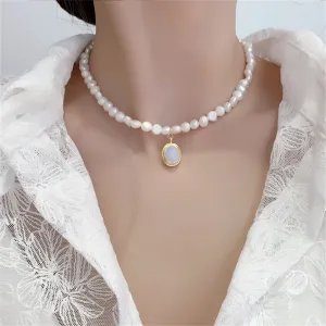 Blue Resin & Pearl 18K Gold-Plated Oval Pendant Collar Necklace