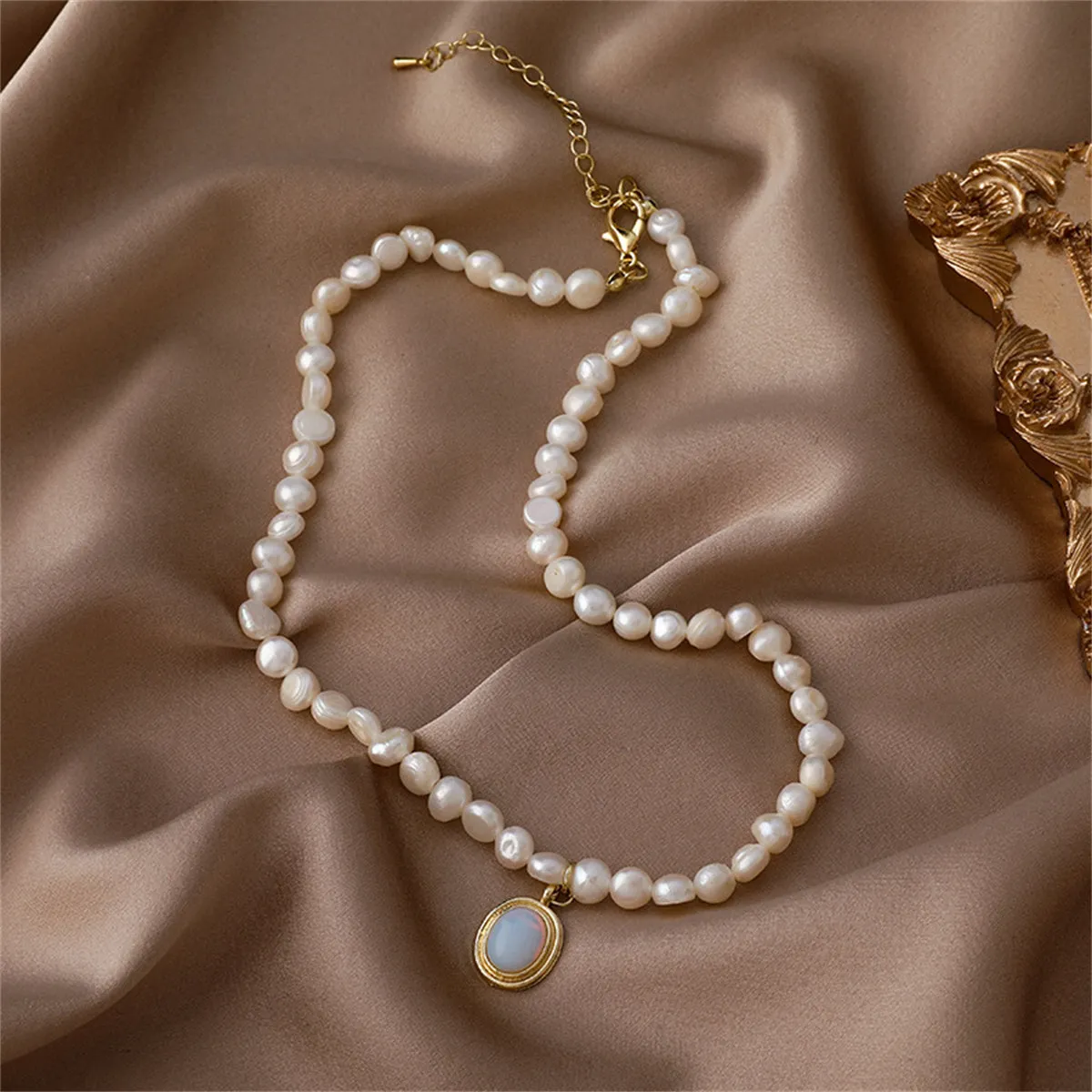 Blue Resin & Pearl 18K Gold-Plated Oval Pendant Collar Necklace