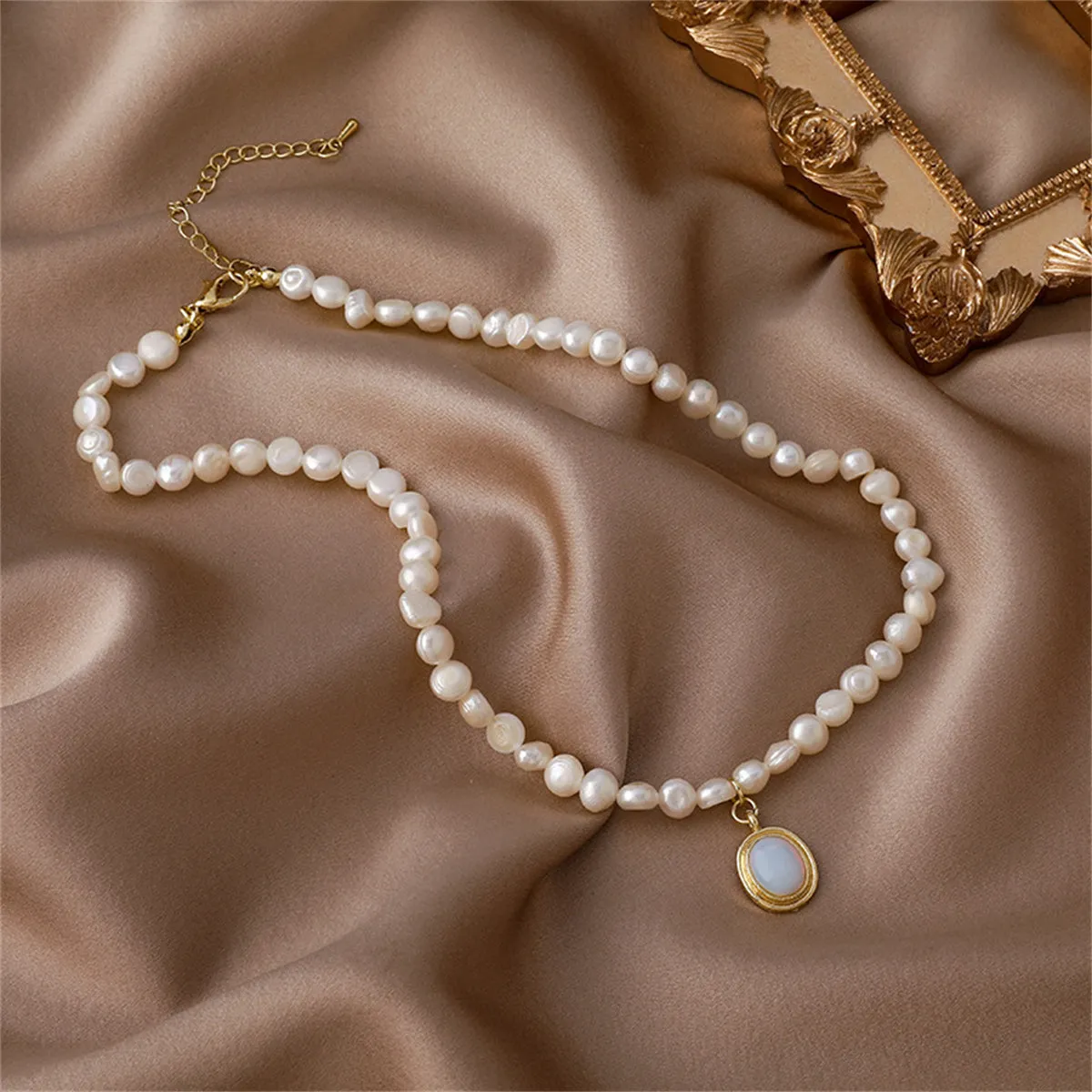 Blue Resin & Pearl 18K Gold-Plated Oval Pendant Collar Necklace