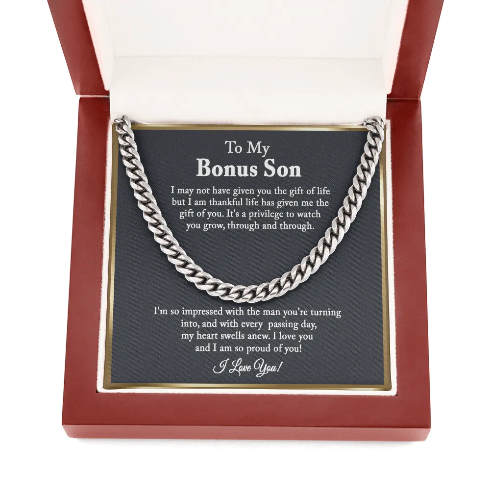 Bonus Son Gift, Step Son Gift, Stepson Birthday Gift, Adopted Son Gift, Step Son Graduation Gift, To My Bonus Son Cuban Chain Necklace