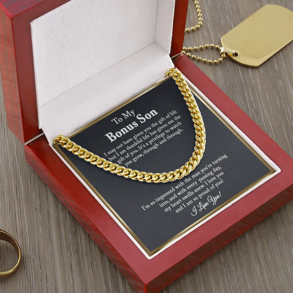 Bonus Son Gift, Step Son Gift, Stepson Birthday Gift, Adopted Son Gift, Step Son Graduation Gift, To My Bonus Son Cuban Chain Necklace