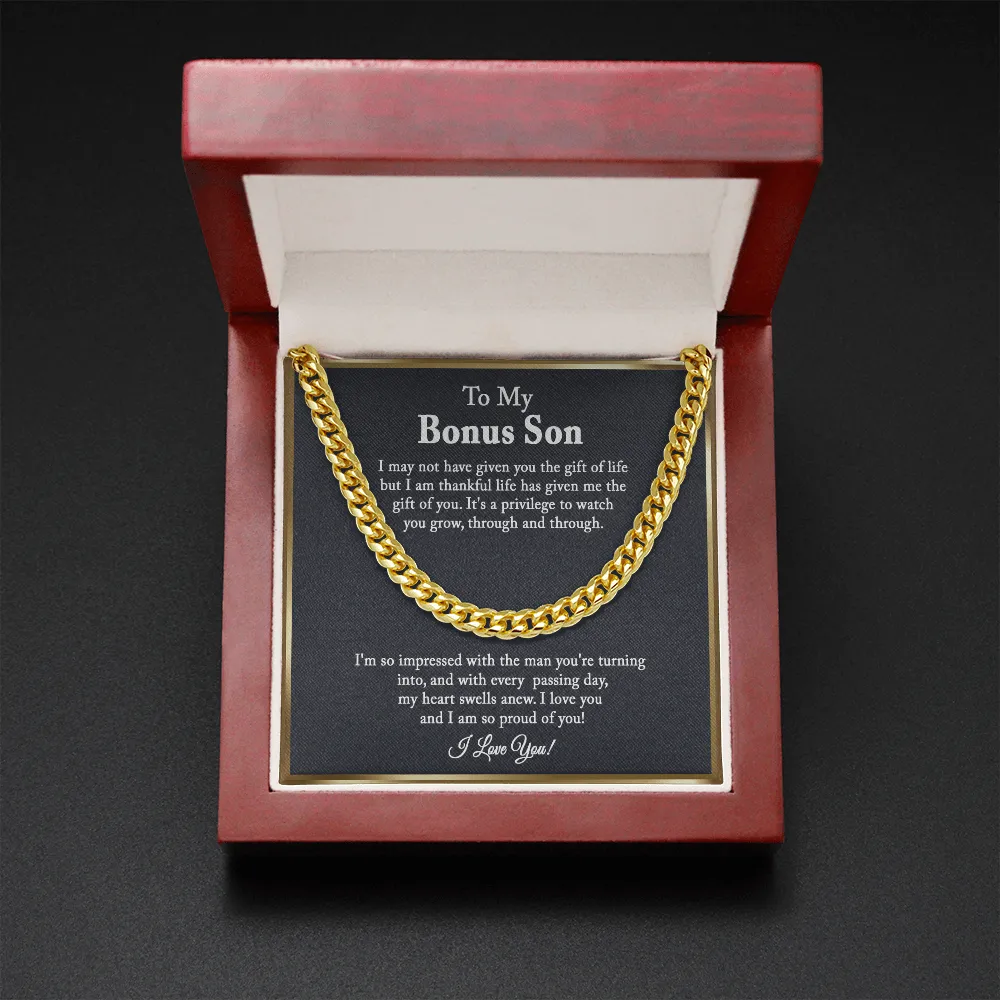 Bonus Son Gift, Step Son Gift, Stepson Birthday Gift, Adopted Son Gift, Step Son Graduation Gift, To My Bonus Son Cuban Chain Necklace