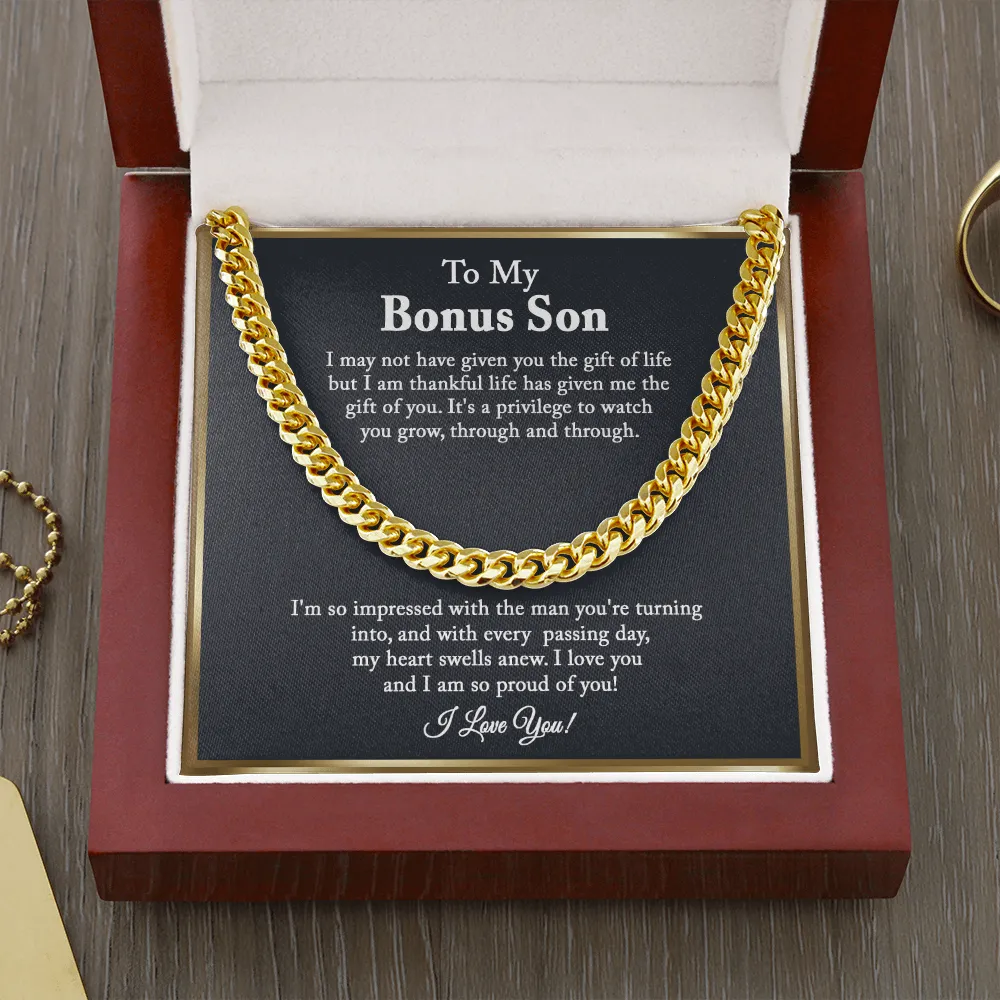 Bonus Son Gift, Step Son Gift, Stepson Birthday Gift, Adopted Son Gift, Step Son Graduation Gift, To My Bonus Son Cuban Chain Necklace