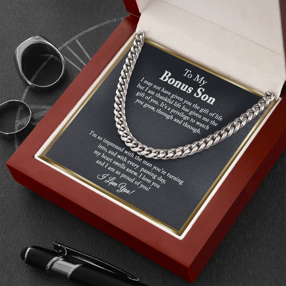 Bonus Son Gift, Step Son Gift, Stepson Birthday Gift, Adopted Son Gift, Step Son Graduation Gift, To My Bonus Son Cuban Chain Necklace