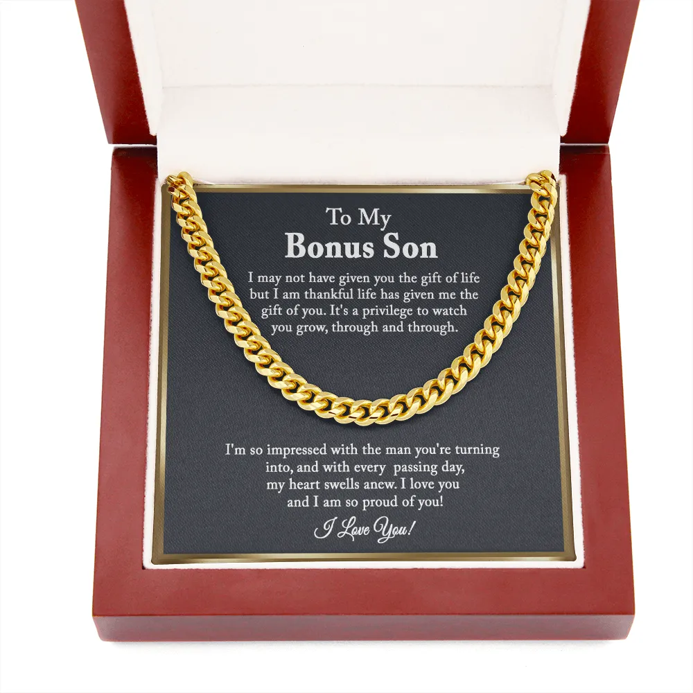 Bonus Son Gift, Step Son Gift, Stepson Birthday Gift, Adopted Son Gift, Step Son Graduation Gift, To My Bonus Son Cuban Chain Necklace