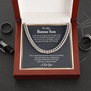 Bonus Son Gift, Step Son Gift, Stepson Birthday Gift, Adopted Son Gift, Step Son Graduation Gift, To My Bonus Son Cuban Chain Necklace