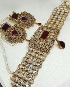 Bridal Kundan Necklace with Kundan and Pearls Design #J4100