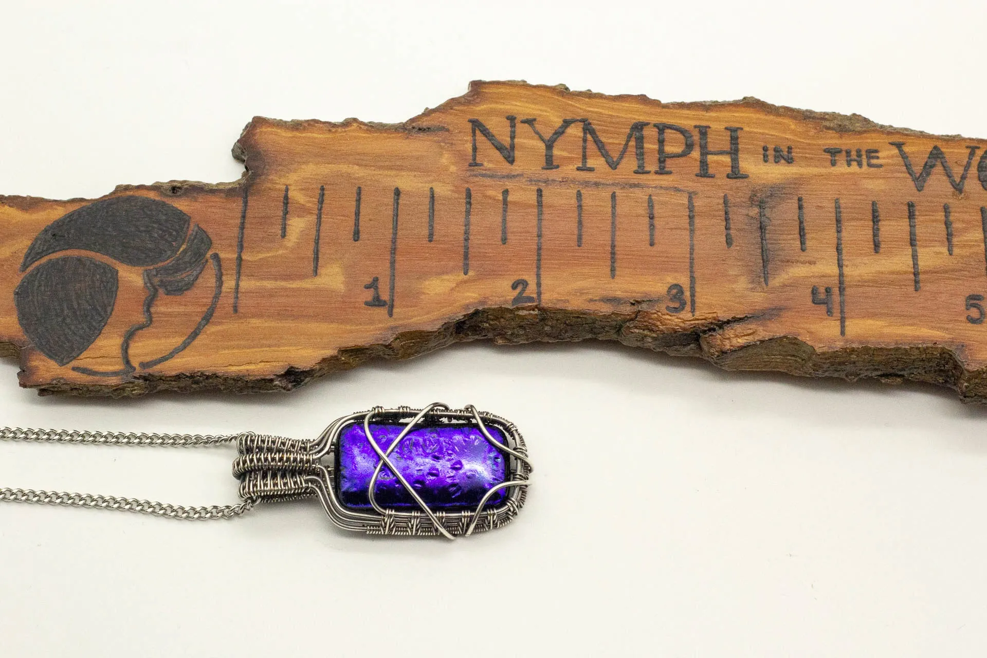 Bright Blue Dichroic Fused Glass Pendant with Sterling Silver Wire Wrapping
