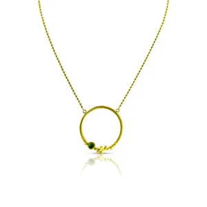 Bubble Necklace - 22K Granulated Circle with Emerald