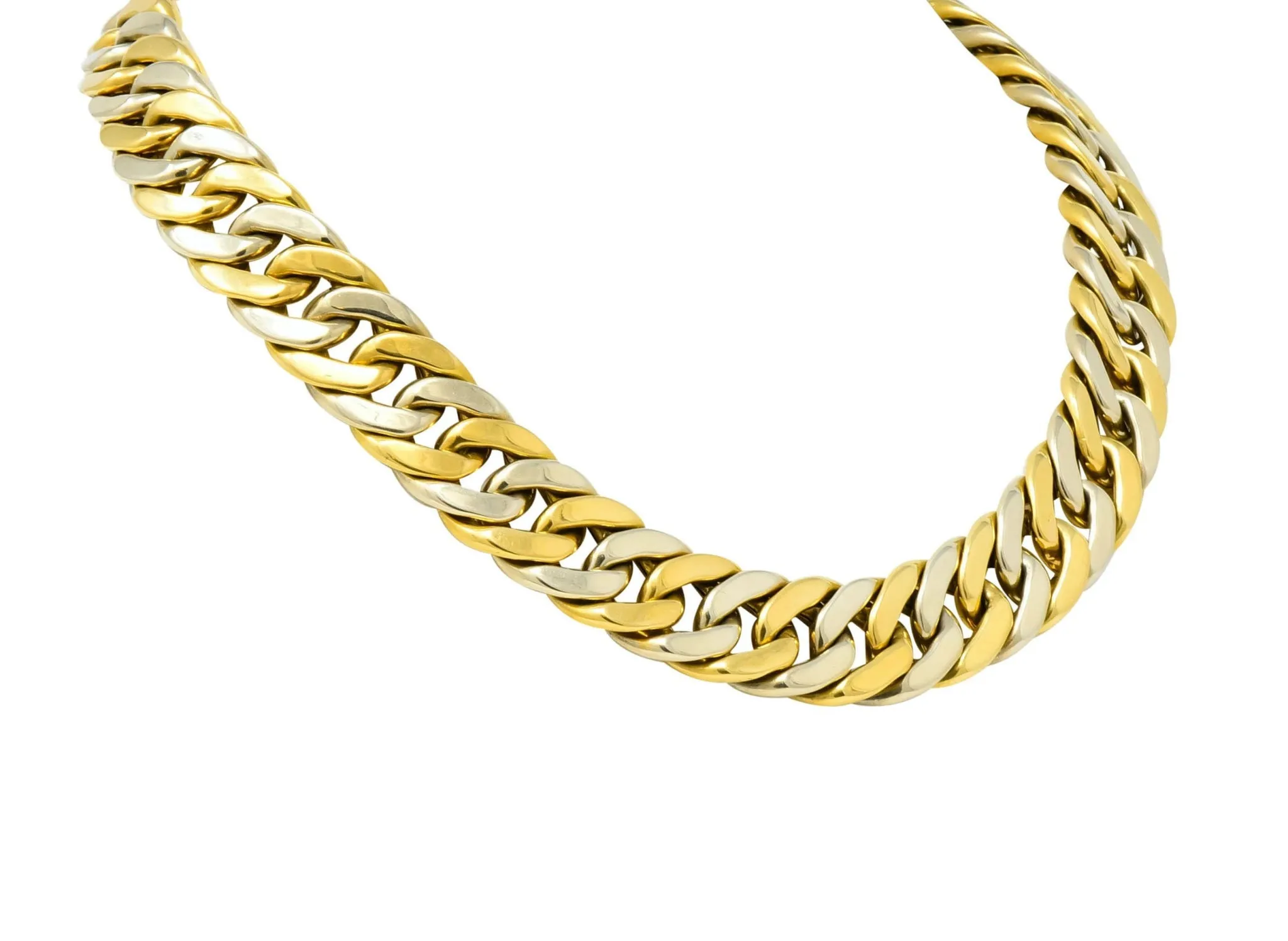 Carlo Weingrill Italian 18 Karat Two-Tone Yellow White Gold Unisex Curb Link Necklace