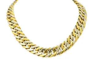 Carlo Weingrill Italian 18 Karat Two-Tone Yellow White Gold Unisex Curb Link Necklace