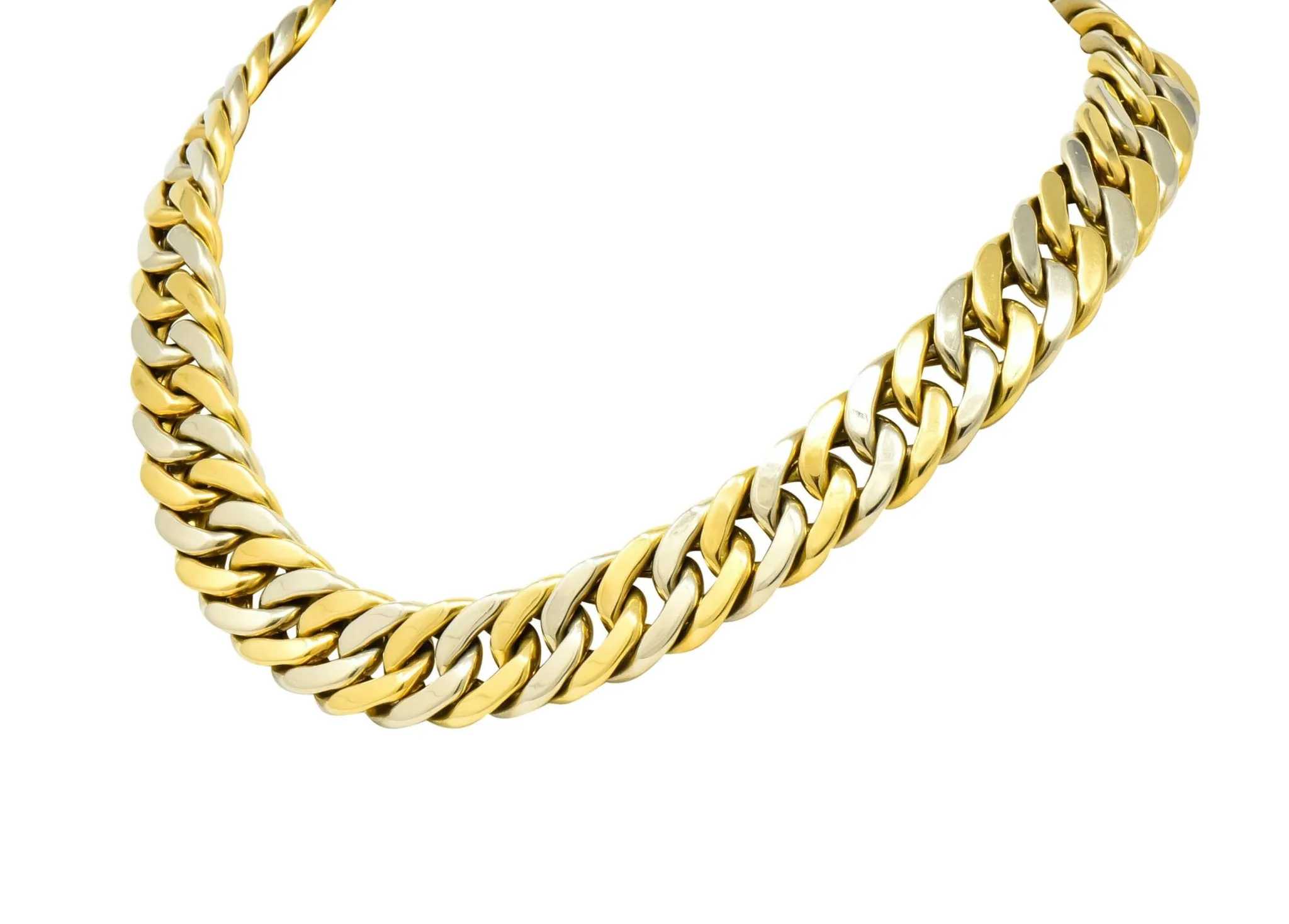 Carlo Weingrill Italian 18 Karat Two-Tone Yellow White Gold Unisex Curb Link Necklace