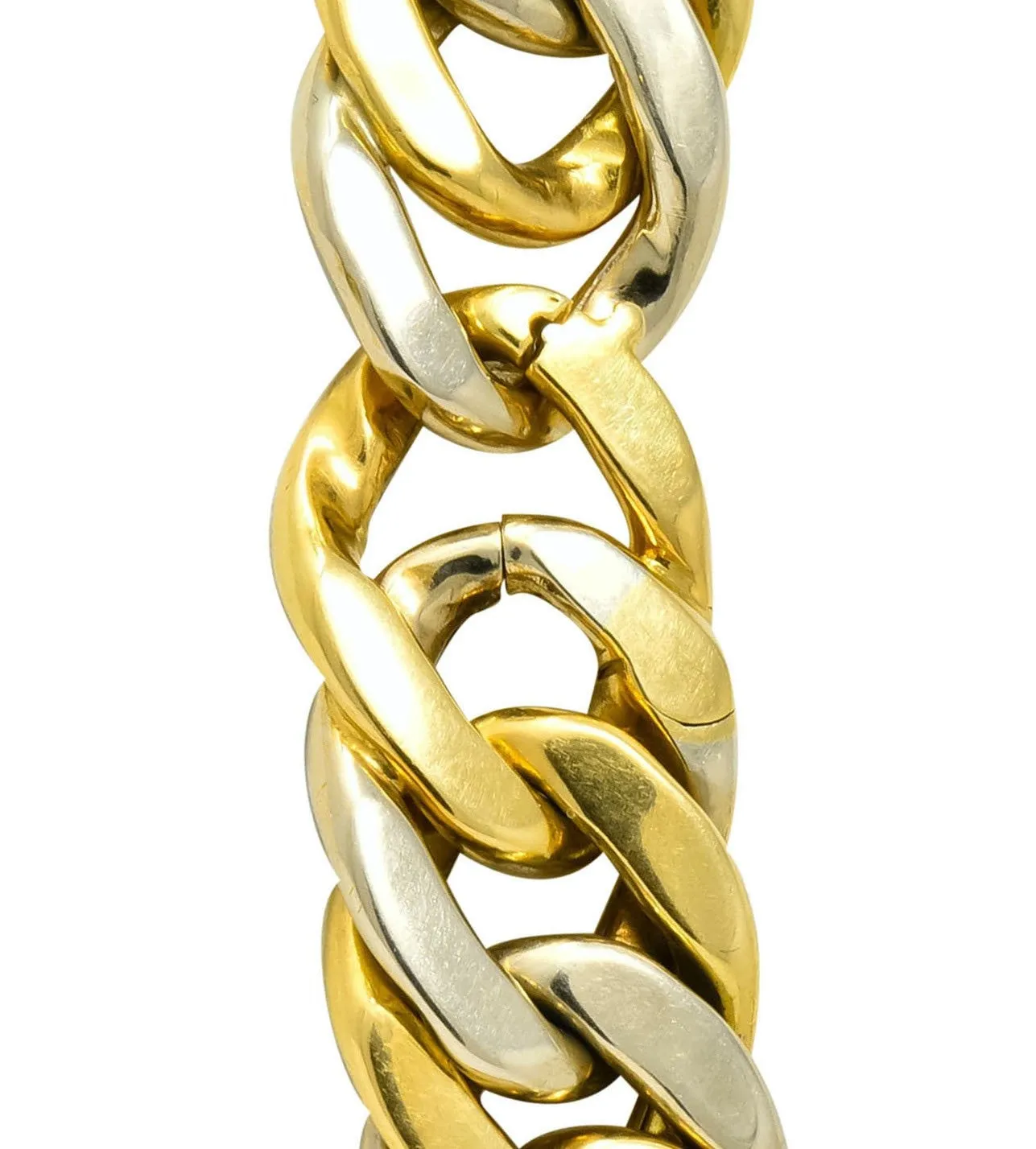 Carlo Weingrill Italian 18 Karat Two-Tone Yellow White Gold Unisex Curb Link Necklace