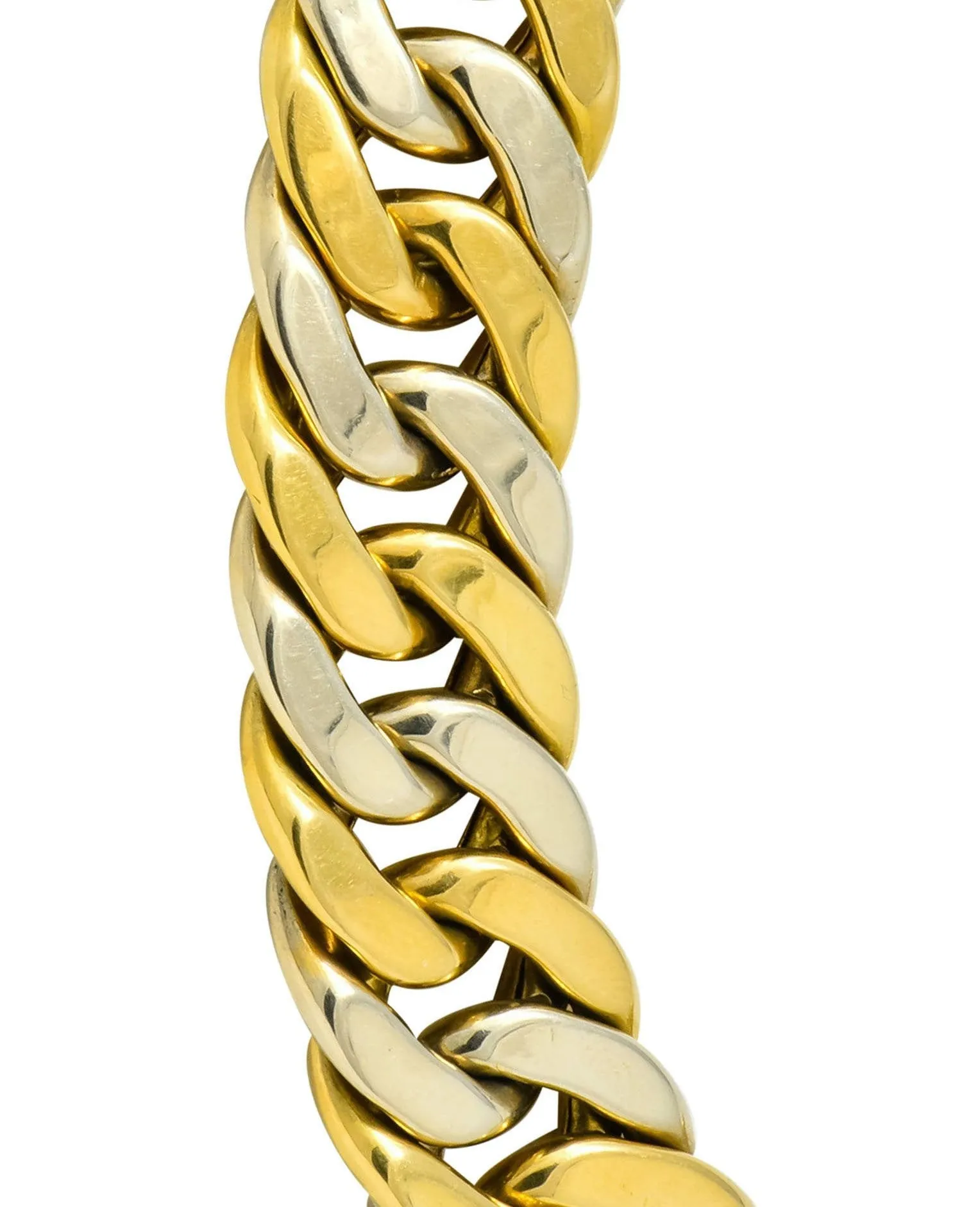 Carlo Weingrill Italian 18 Karat Two-Tone Yellow White Gold Unisex Curb Link Necklace
