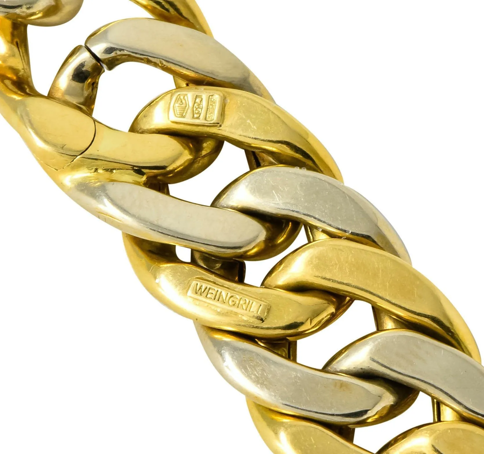 Carlo Weingrill Italian 18 Karat Two-Tone Yellow White Gold Unisex Curb Link Necklace