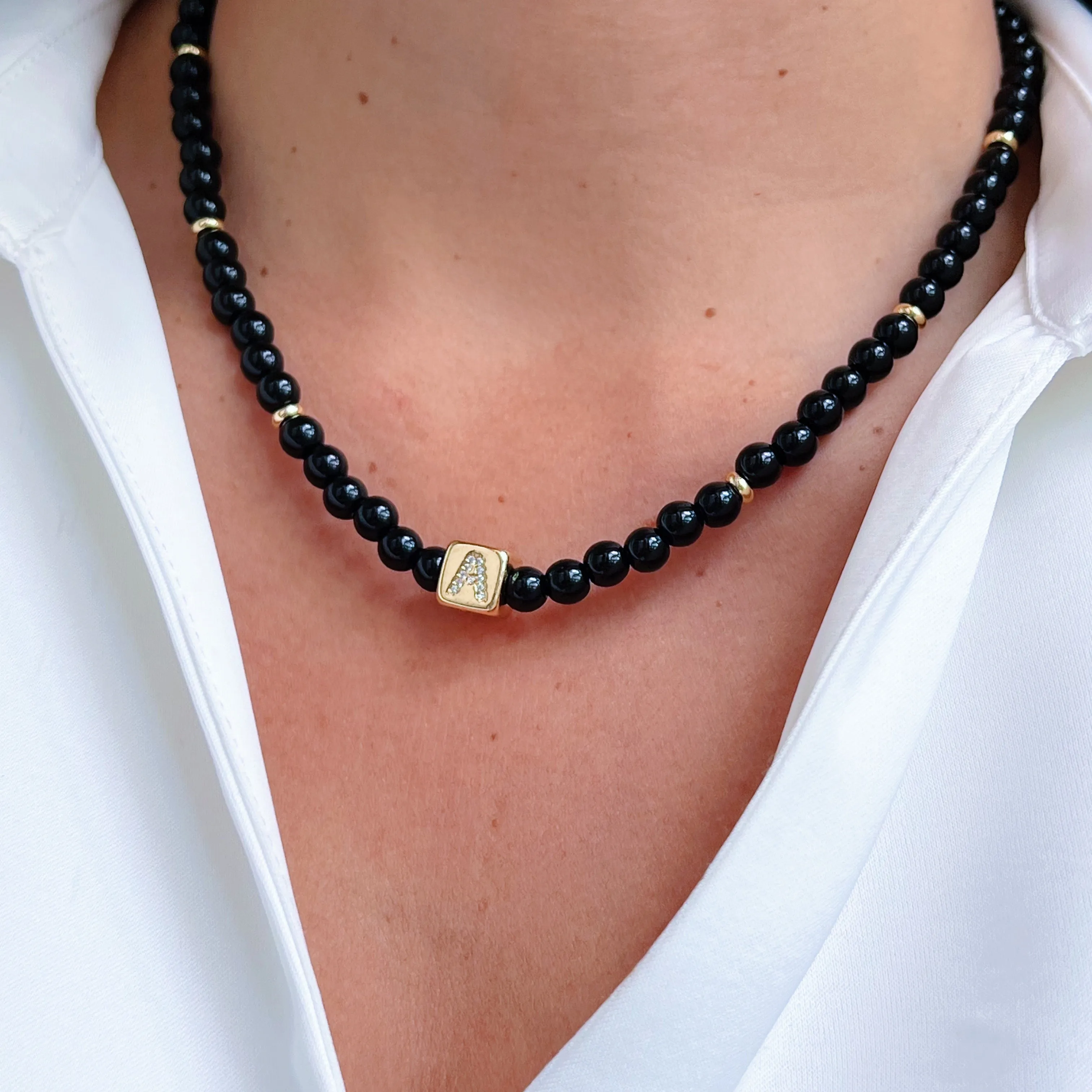Carry Your Power, Wear Your Initial Onyx Necklace