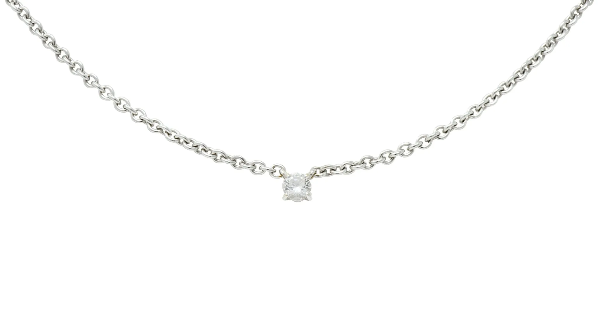 Cartier Diamond 18 Karat White Gold Contemporary French Solitaire Necklace