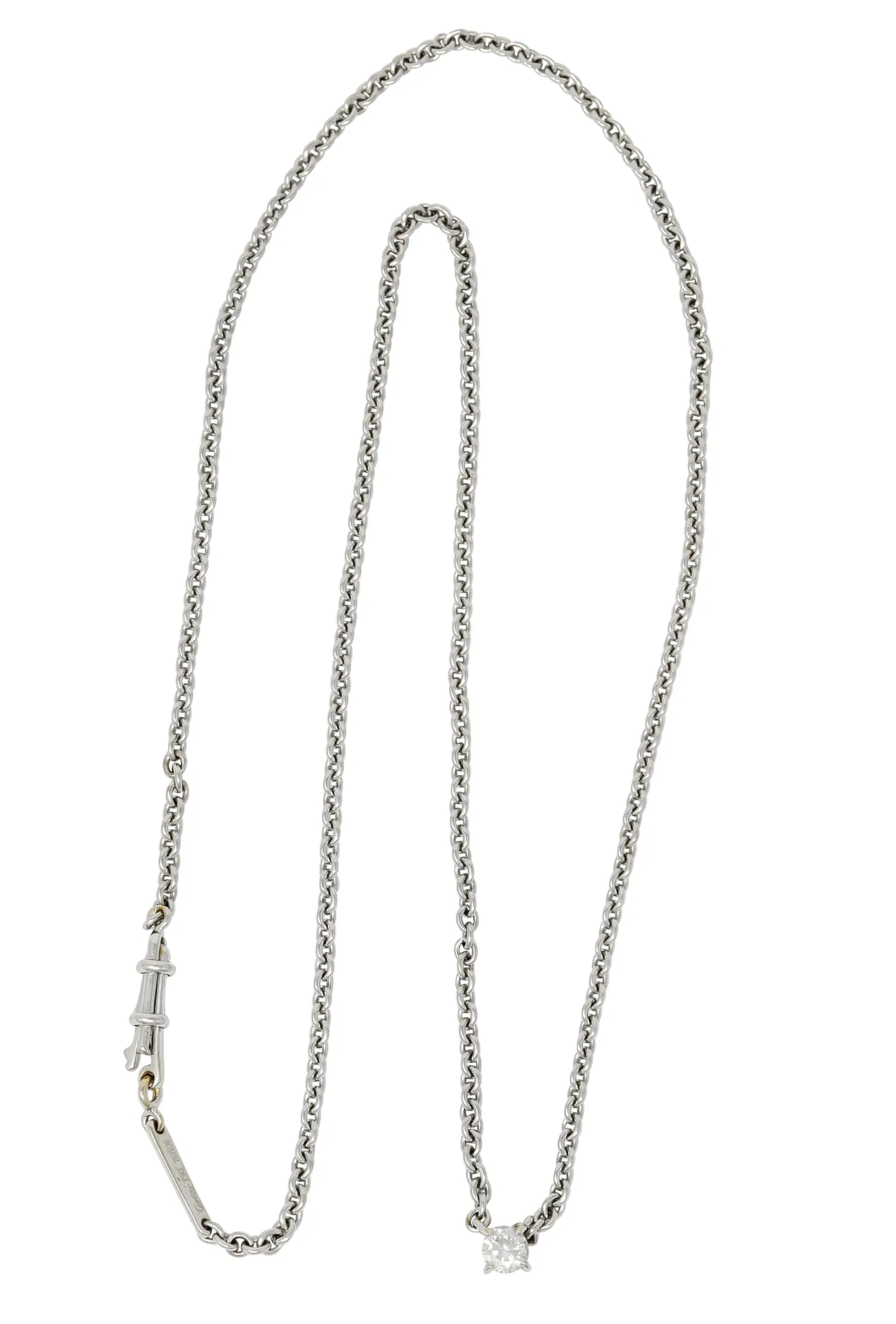 Cartier Diamond 18 Karat White Gold Contemporary French Solitaire Necklace