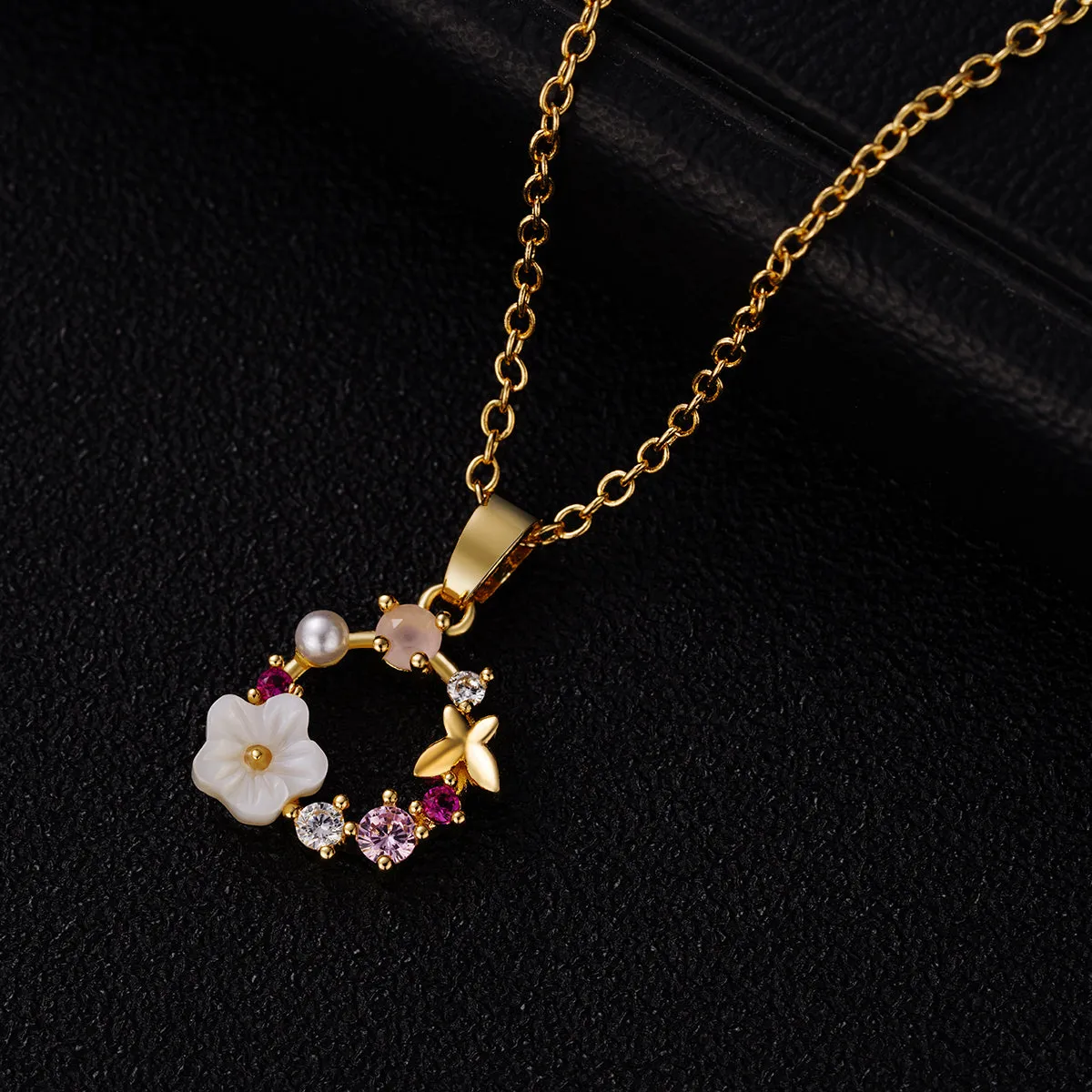 Cat's Eye & Pearl 18k Gold-Plated Flower Pendant Necklace