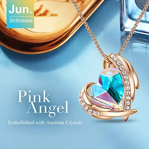 CDE Love Heart Pendant Necklaces for Women Silver Tone Rose Gold Tone Crystals June Birthstone Jewelry Gifts for Party/Anniversary Day/Birthday