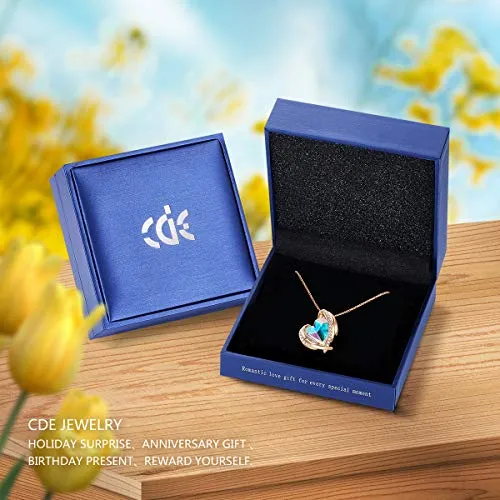 CDE Love Heart Pendant Necklaces for Women Silver Tone Rose Gold Tone Crystals June Birthstone Jewelry Gifts for Party/Anniversary Day/Birthday