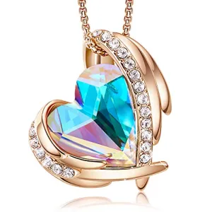 CDE Love Heart Pendant Necklaces for Women Silver Tone Rose Gold Tone Crystals June Birthstone Jewelry Gifts for Party/Anniversary Day/Birthday