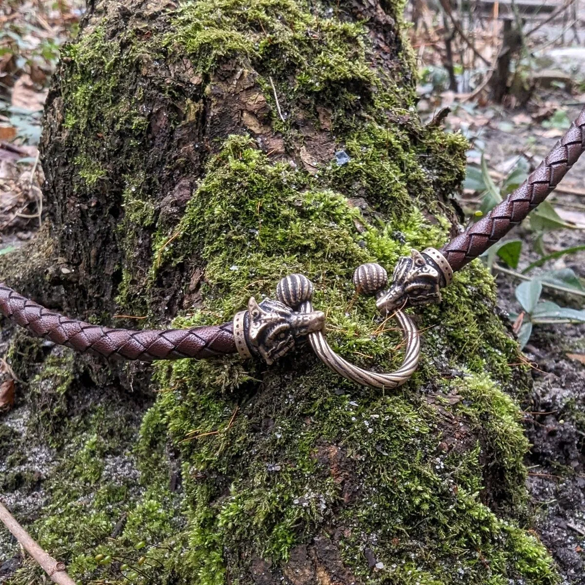 Celtic Fox leather necklace with Bronze clasps