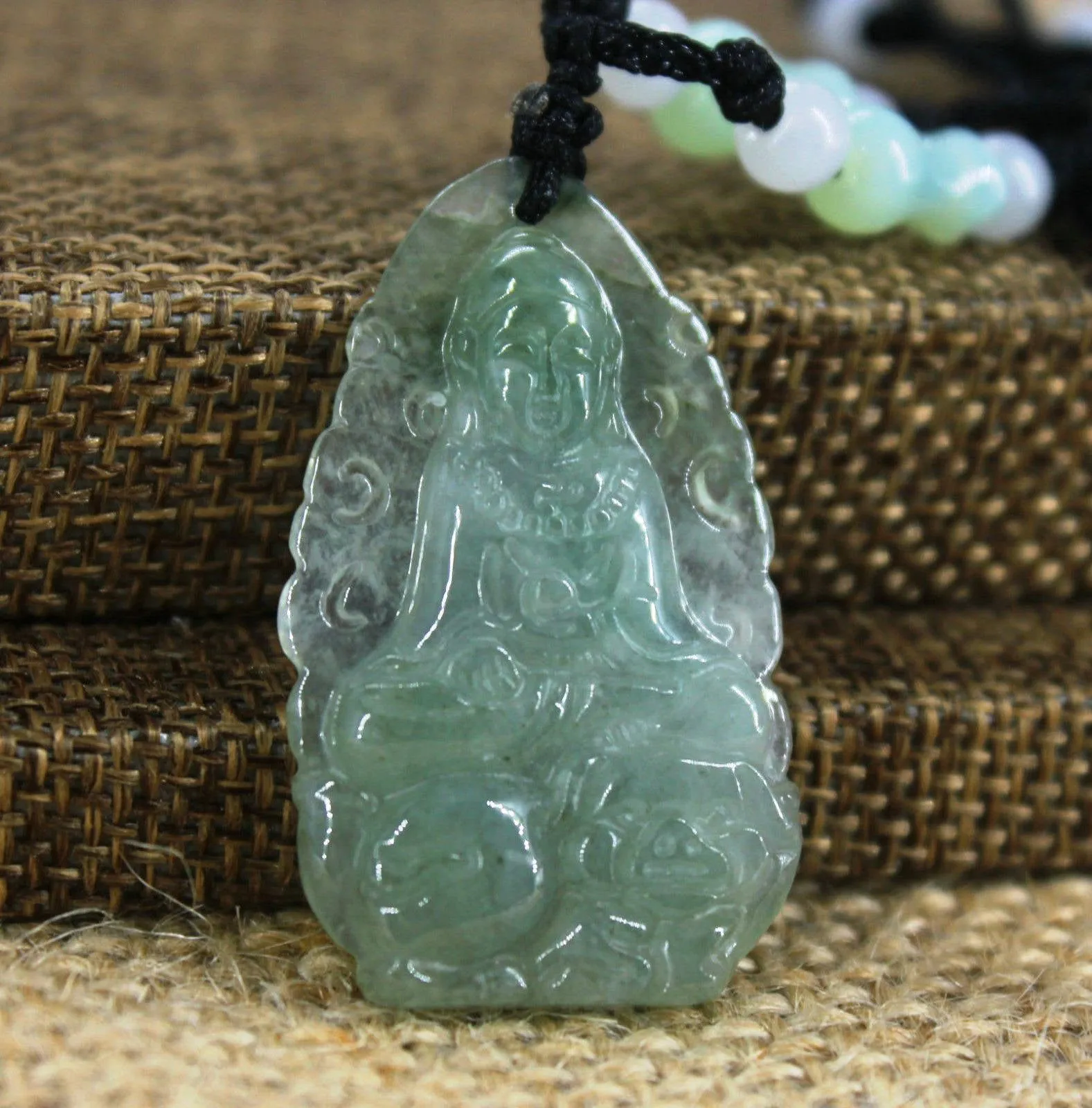 Certified 10% OFF- Natural Ice Jadeite Emerald Jade Tablet Kuanyin Pendant《Grade A》
