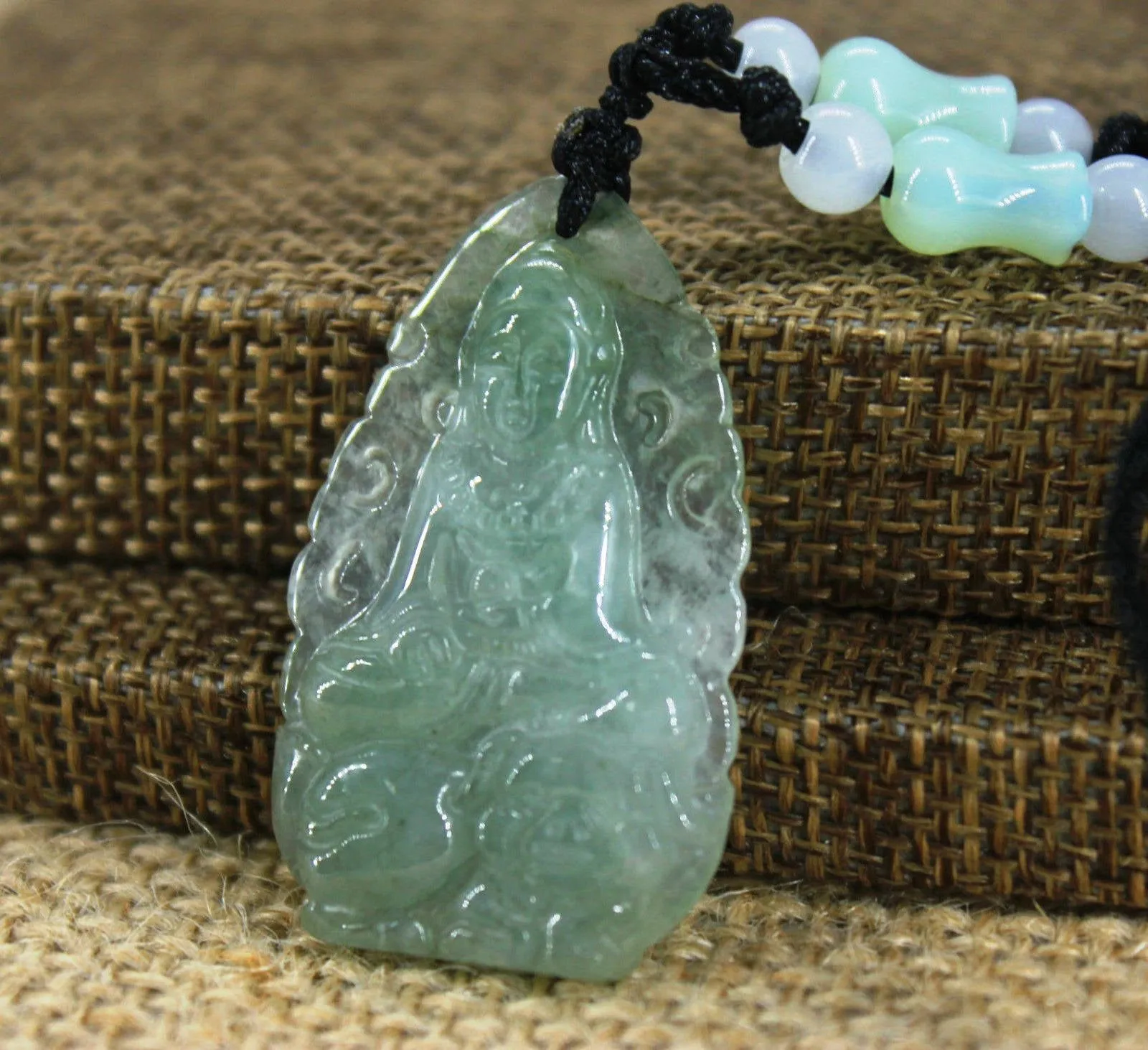 Certified 10% OFF- Natural Ice Jadeite Emerald Jade Tablet Kuanyin Pendant《Grade A》