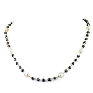 Certified 5mm Black Diamond Chain Necklace with Pearl Beads & Matching Dangler Earrings