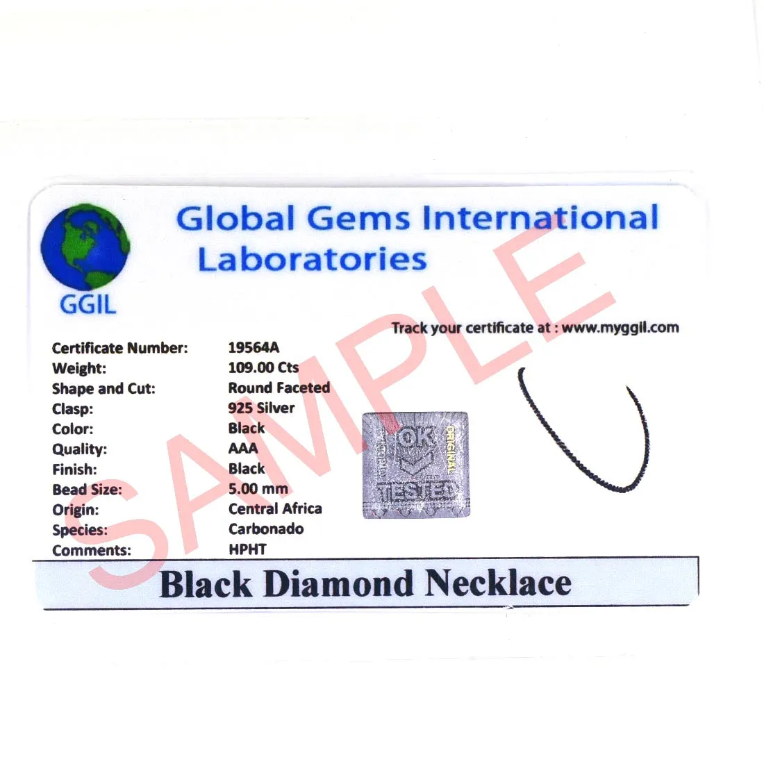 Certified 5mm Black Diamond Chain Necklace with Pearl Beads & Matching Dangler Earrings