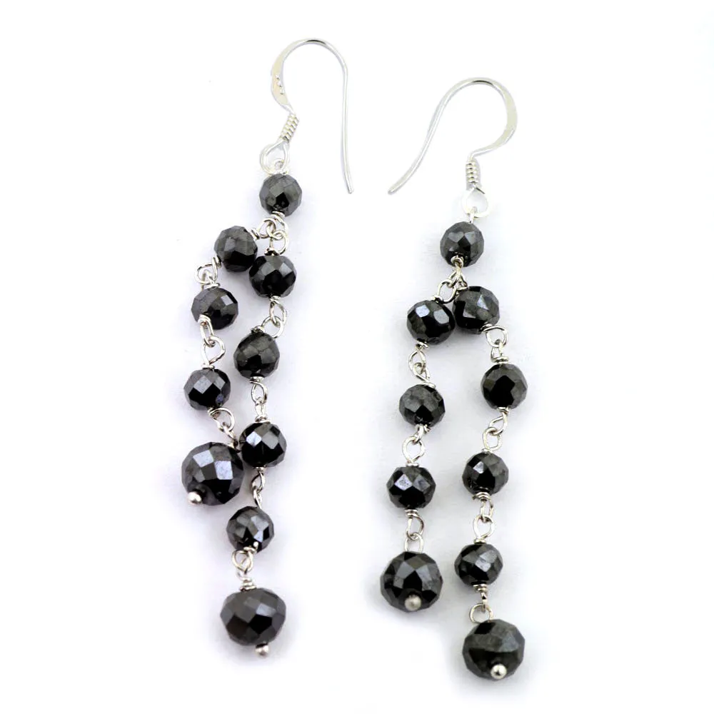 Certified 5mm Black Diamond Chain Necklace with Pearl Beads & Matching Dangler Earrings