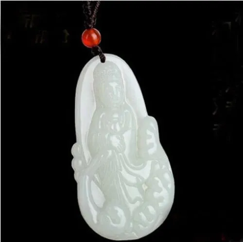Certified Natural Chinese White Emerald Jade Guanyin Pendant