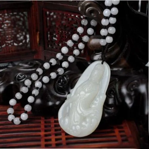 Certified Natural Chinese White Emerald Jade Guanyin Pendant