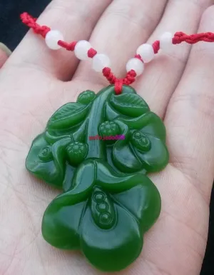 Certified Natural Green Hetain Jade HandCarved Flower Pendant