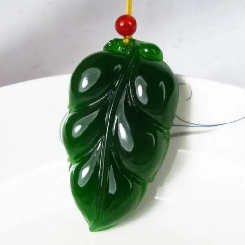 Certified Natural Green Hetain Jade HandCarved Leaf Pendant