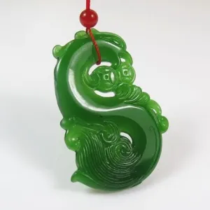 Certified Natural Green Hetain Jade HandCarved Phoenix Pendant
