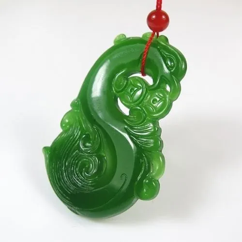 Certified Natural Green Hetain Jade HandCarved Phoenix Pendant