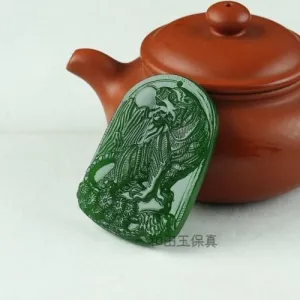 Certified Natural Green Hetain Jade HandCarved Tiger Pendant