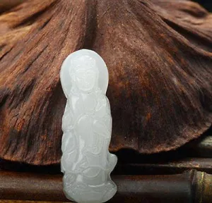 Certified Natural White Emerald Jade Guanyin Pendant