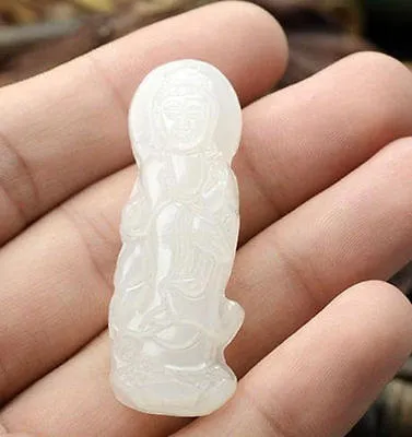 Certified Natural White Emerald Jade Guanyin Pendant