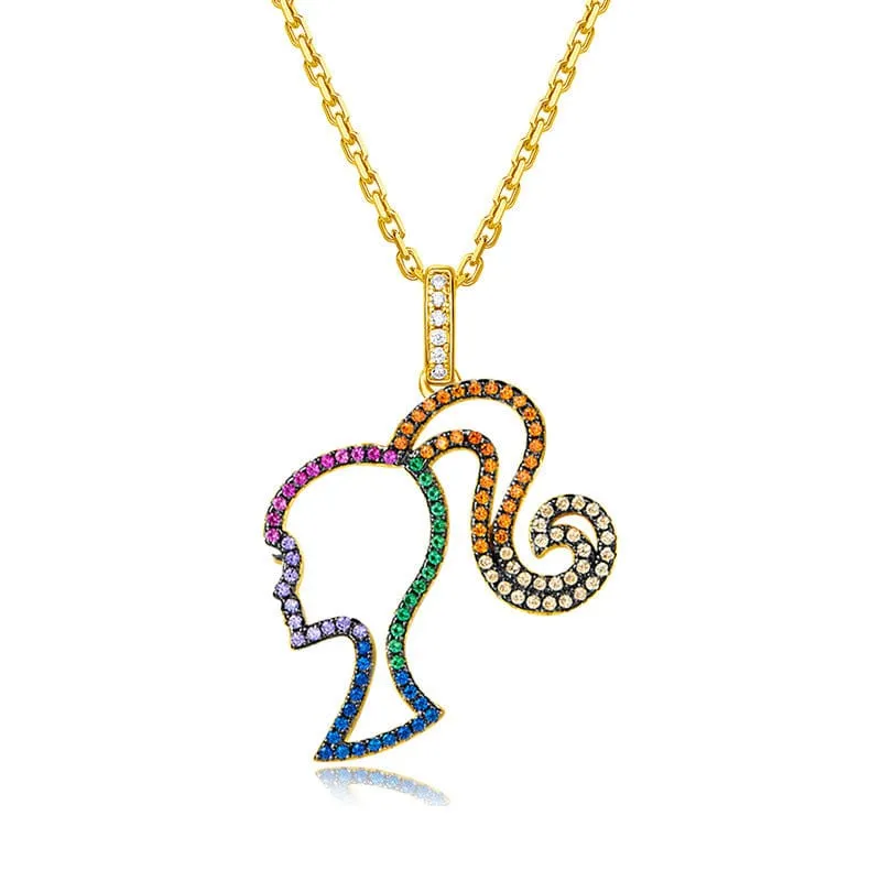 Chic CZ Inlaid S925 Sterling Silver Hollow Barbie Pendant Necklace