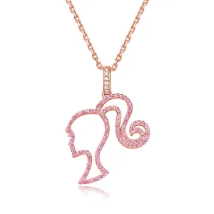 Chic CZ Inlaid S925 Sterling Silver Hollow Barbie Pendant Necklace