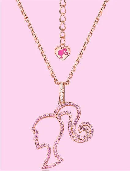 Chic CZ Inlaid S925 Sterling Silver Hollow Barbie Pendant Necklace